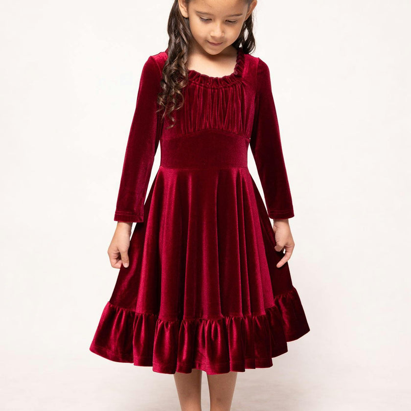 Mini Cypress Dress in Wine Velvet