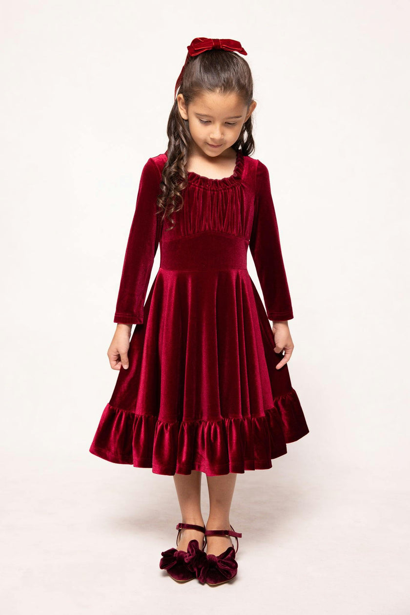 Mini Cypress Dress in Wine Velvet