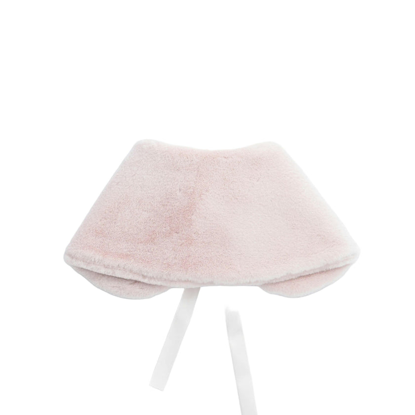 Pink Ribbon-Tie Faux Fur Collar