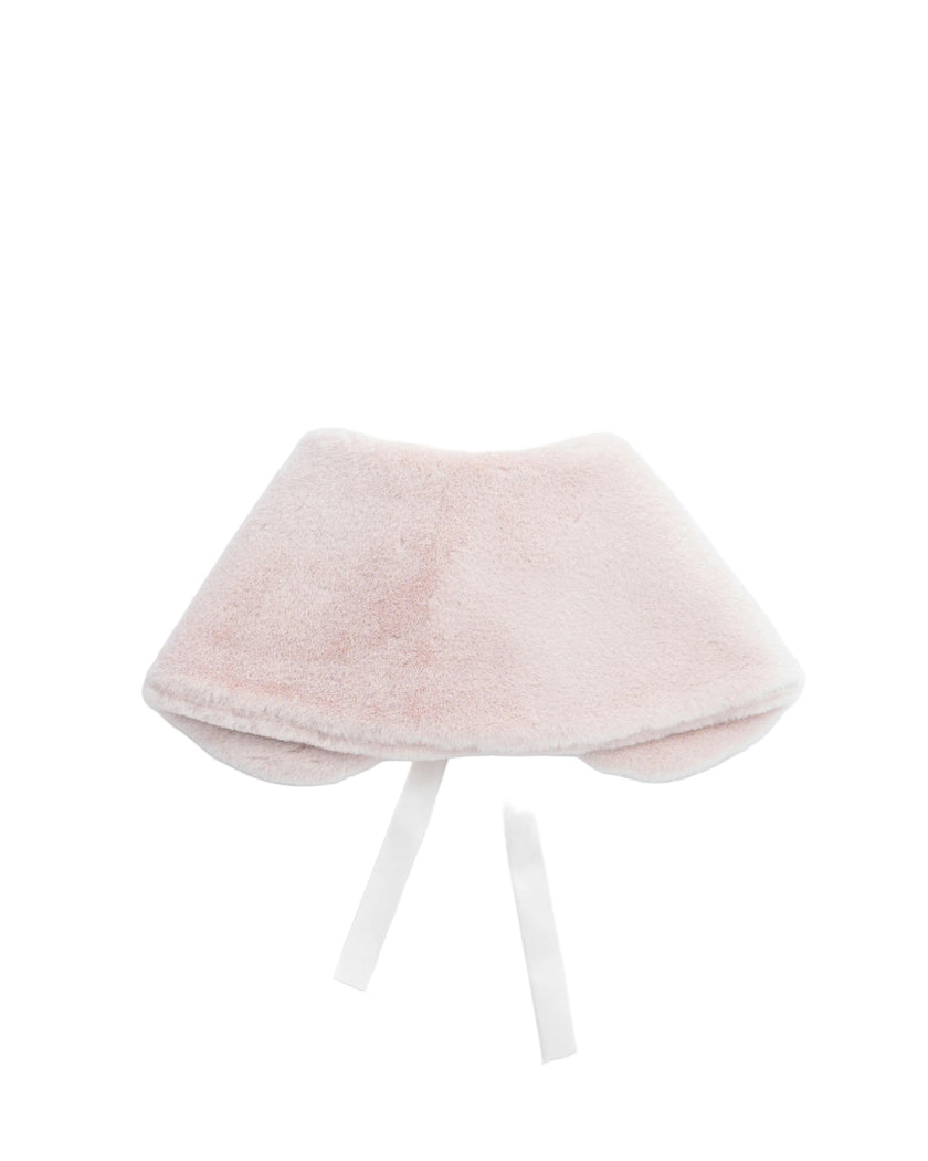Pink Ribbon-Tie Faux Fur Collar