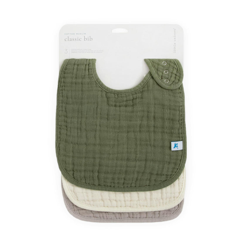 Cotton Muslin Classic Bib 3 Pack - Fern 2