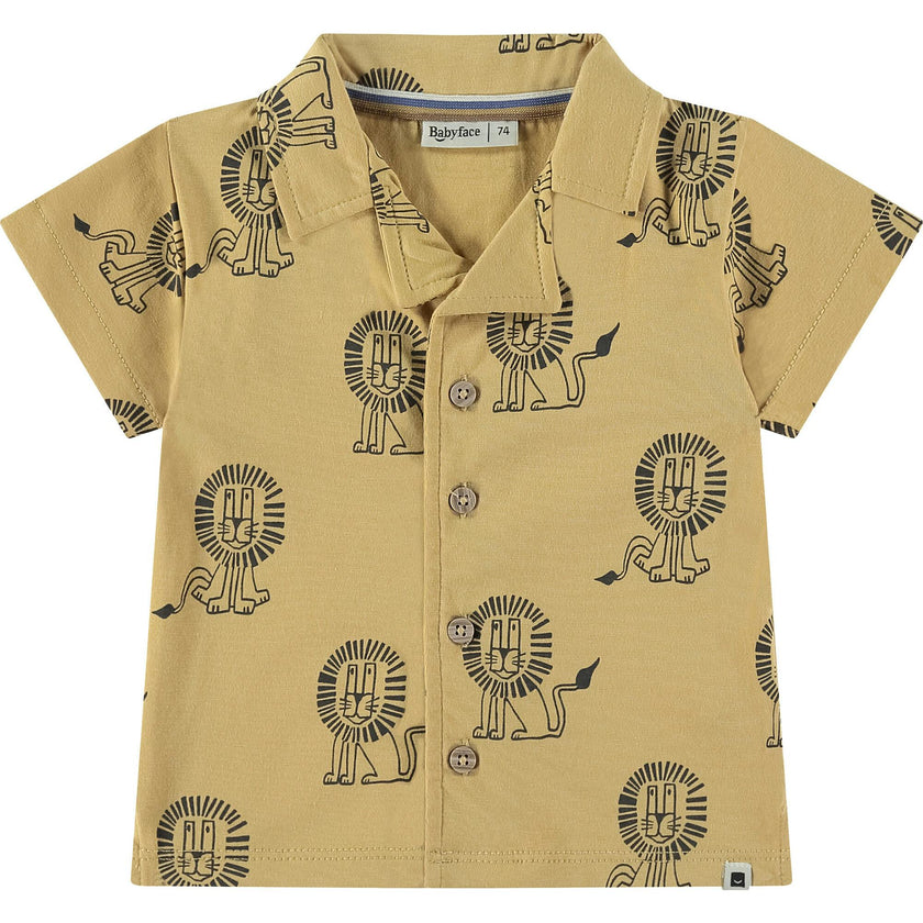 Lions Print Collar Neck Short Sleeve Shirt
