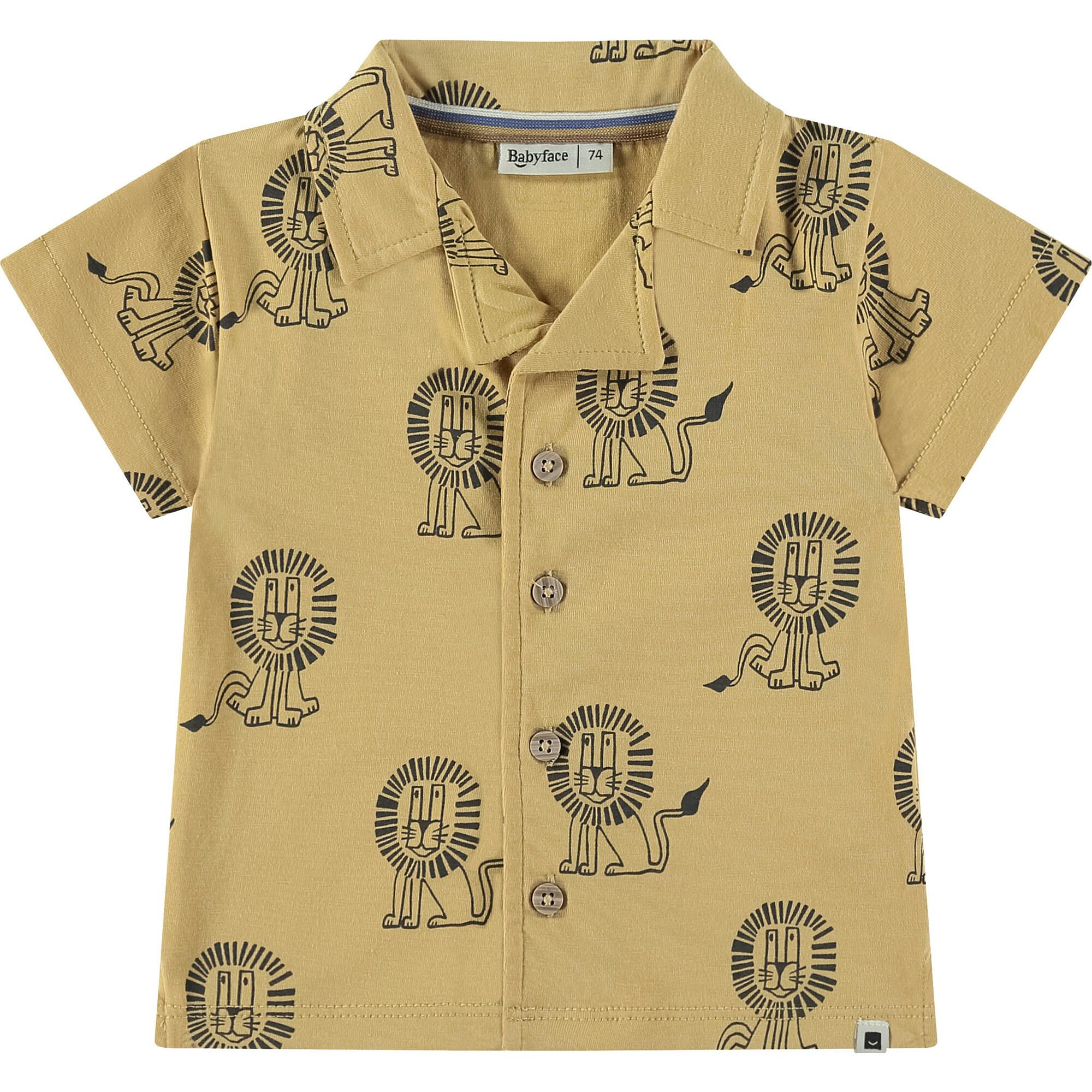 Lions Print Collar Neck Short Sleeve Shirt