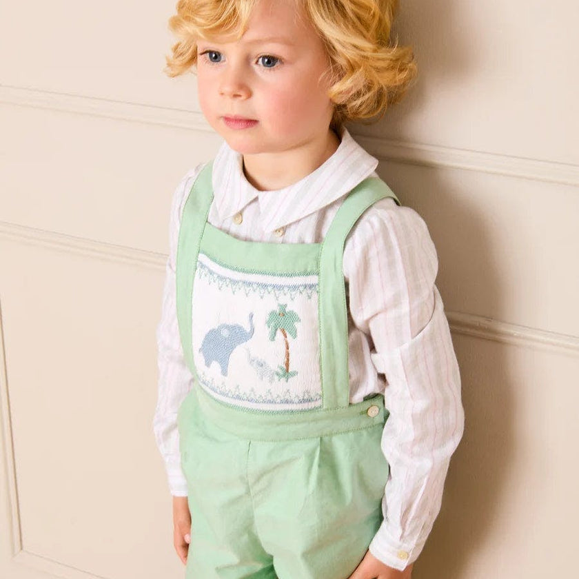Hampton Stripe Button Detail Long Sleeve Shirt in Green (12mths-3yrs)