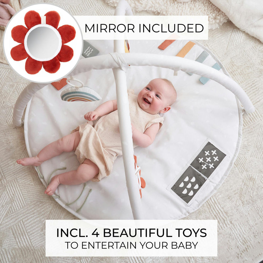 Beautiful Baby Play Gym & Tummy Time Mat - Soft Cotton Mat with 4 Cute Toys & Cards - Perfect Activity Area for Your Girl/Boy - Stylish Infant Floor Playmat