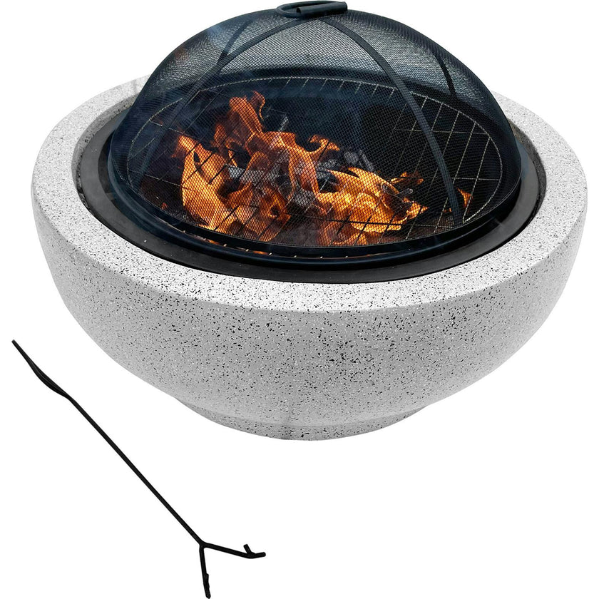 Outdoor 24" Wood Burning Fire Pit with Grill Grate and Faux Concrete Base Gray