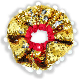 Golden & Silver Sequin Collar W/ White Pom Pom, Gold