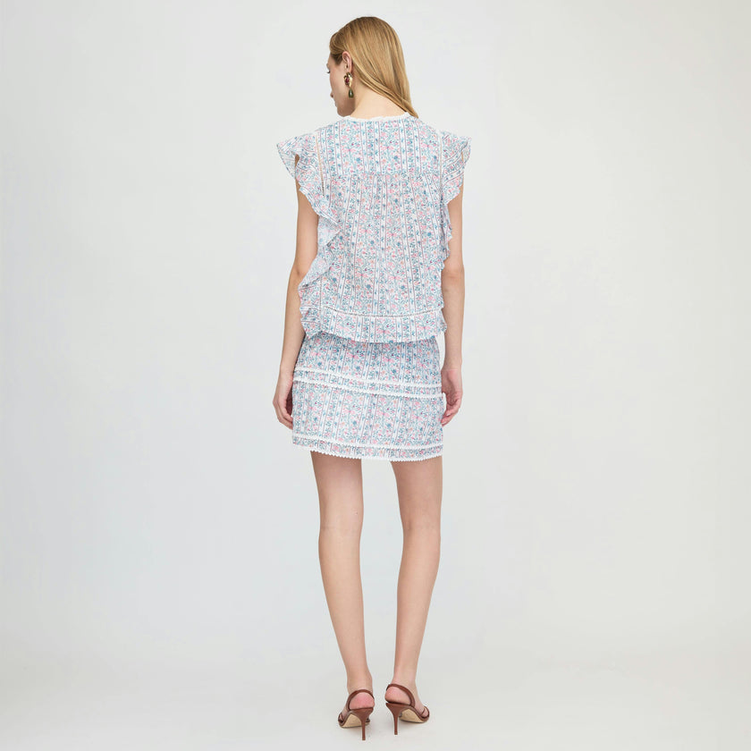 The Meena Skirt - White Etched Floral Stripe
