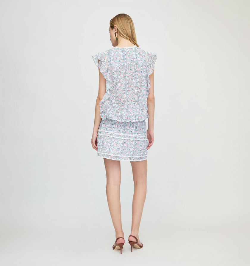 The Meena Skirt - White Etched Floral Stripe