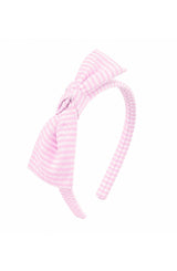 Seersucker Bow Headband in Pink/White
