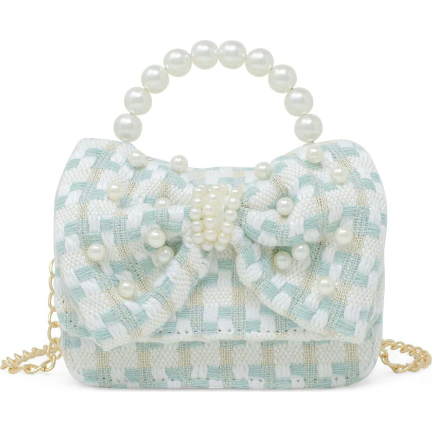 Girls Tweed Jumbo Pearl Bow Handbag