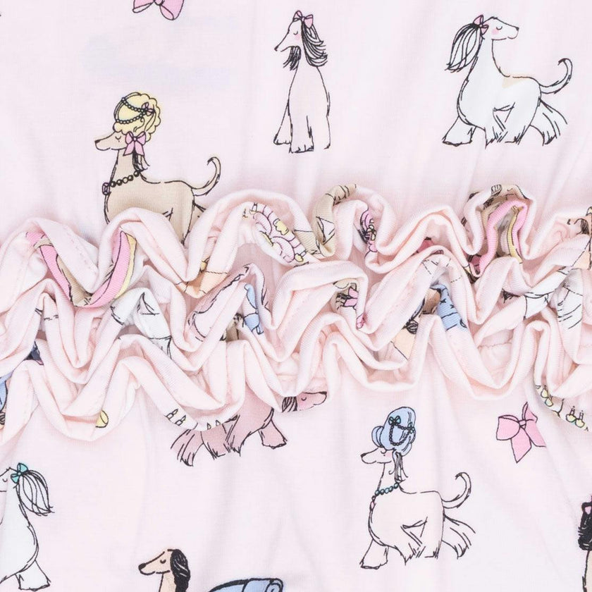 Fancy Hounds with Bows - 2 Way Ruffle Back Zipper Footie