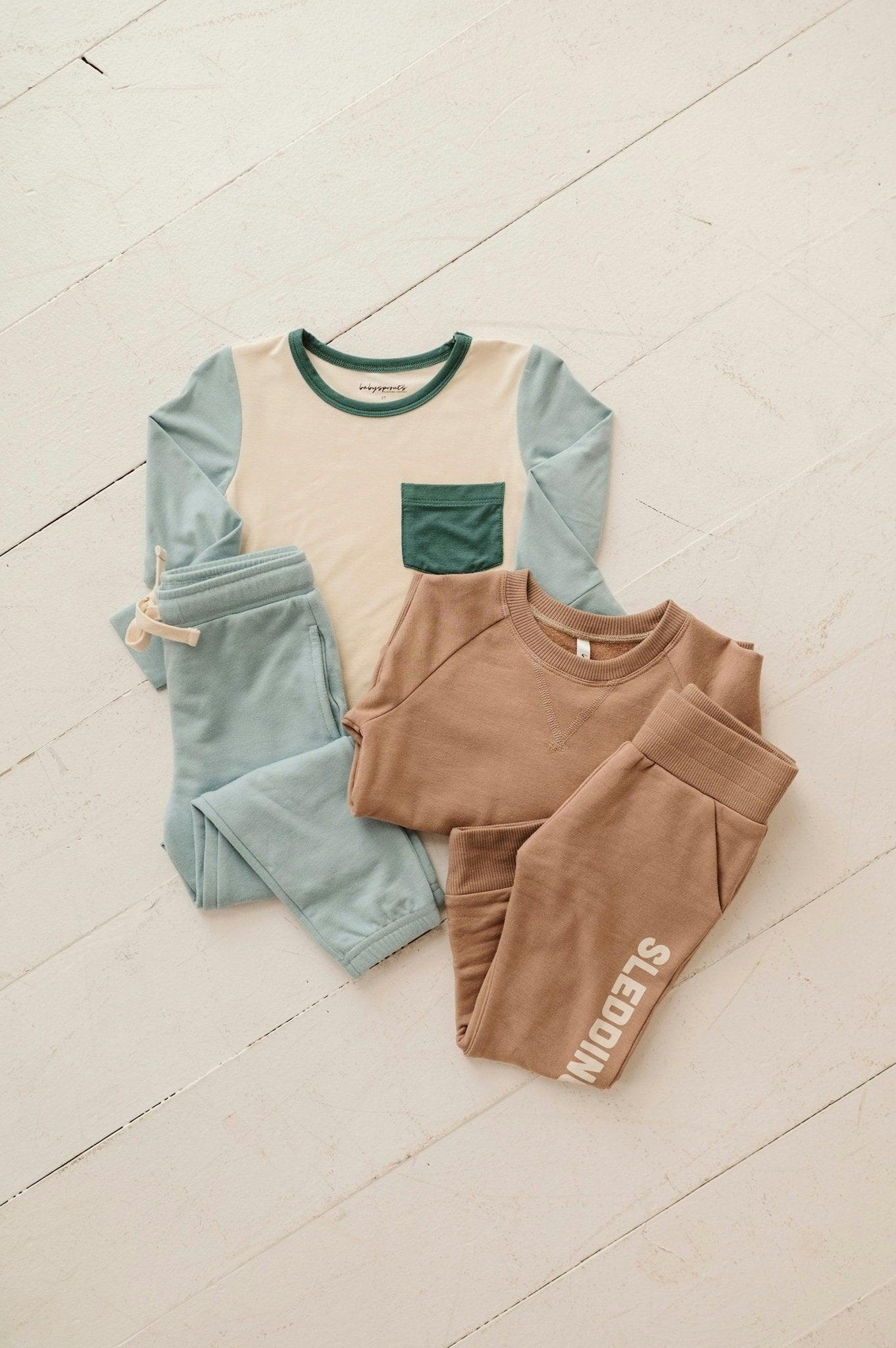 Boys Long Sleeve Colorblock Pocket Shirt in Fern