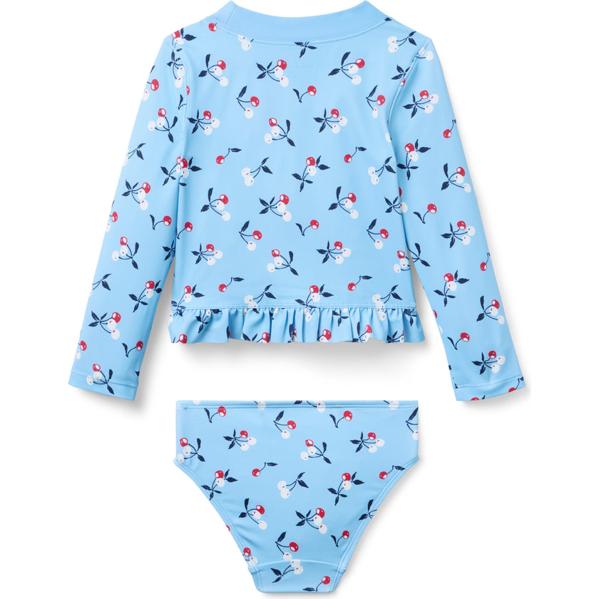 Recycled Cherry Rash Guard Swimsuit, Blue