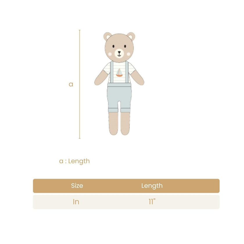Arthur the bear with sailboat Light blue & Natural - 11"
