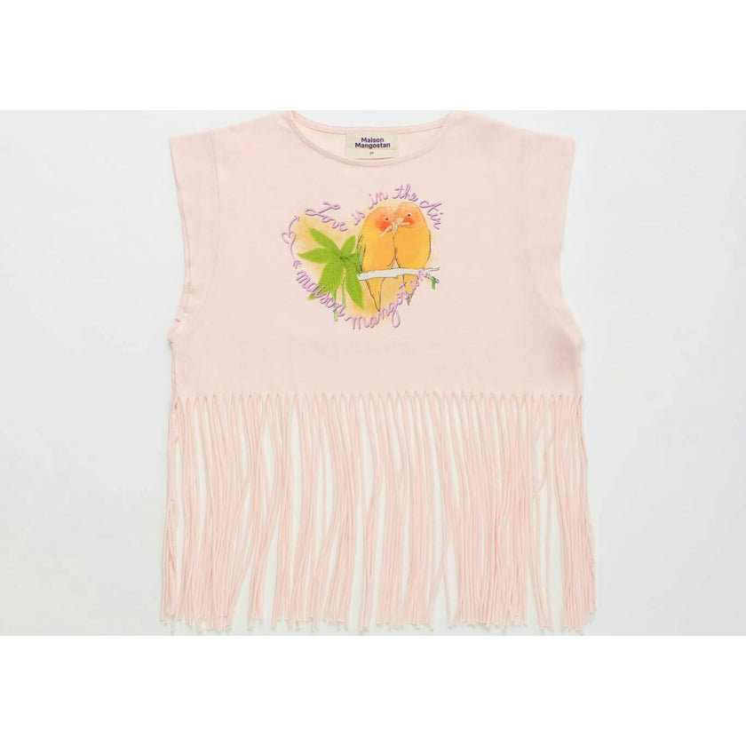 BIRDS FRINGE TOP BLUSH