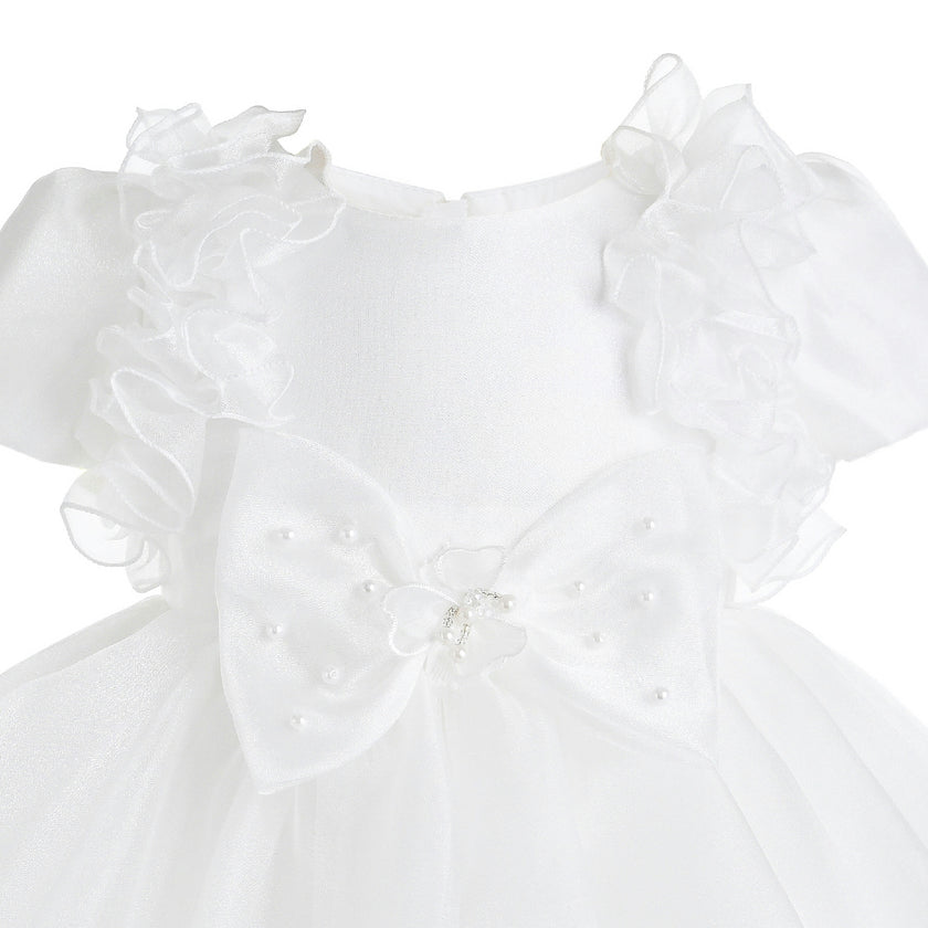 White Celestara Ruffle Bow Dress