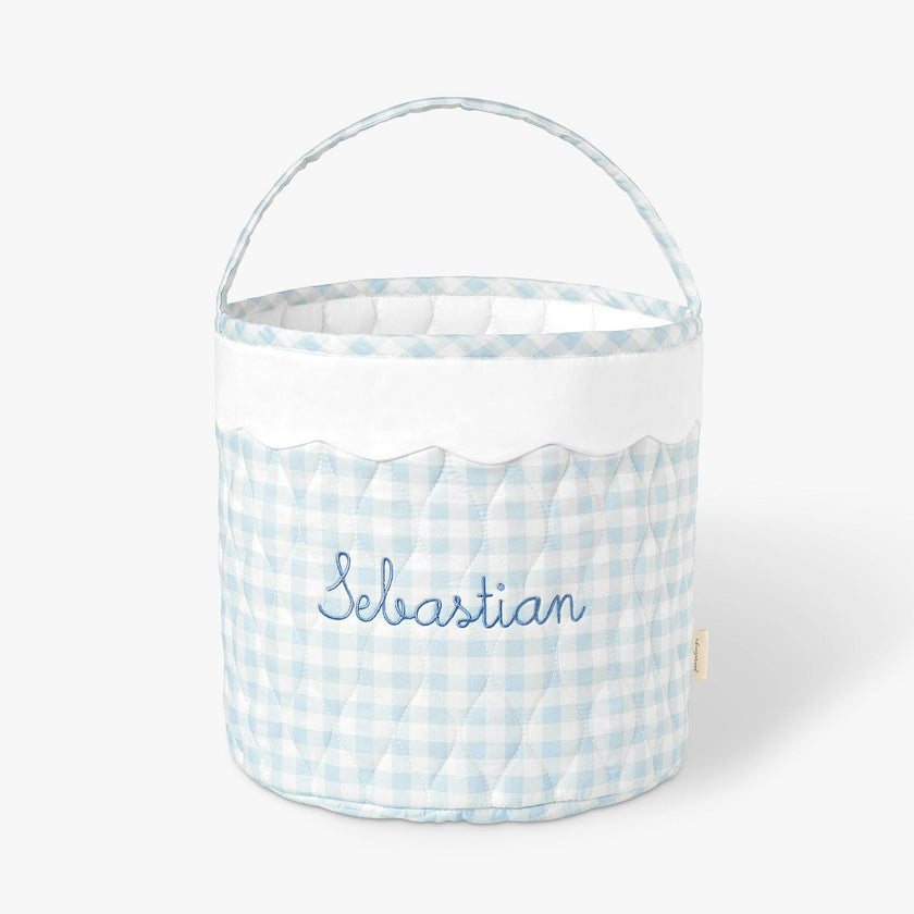 Quilted Storage Basket - Blue Gingham
