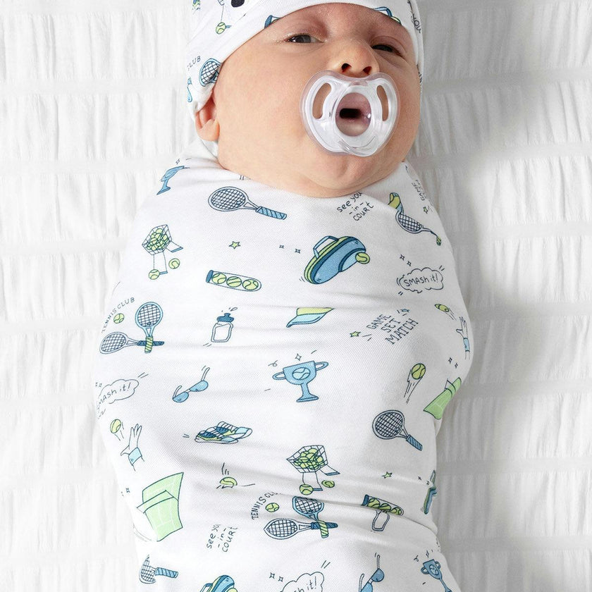 Tennis Bamboo Swaddle & Beanie Set