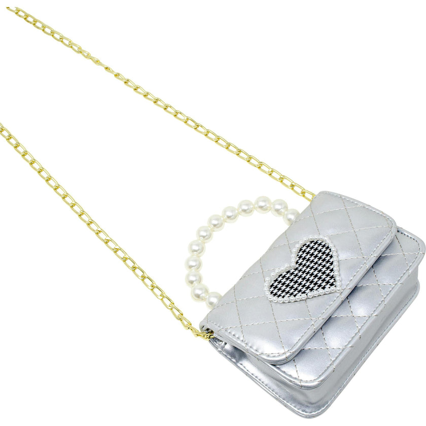 Quilted Pearl Handle Heart Bag