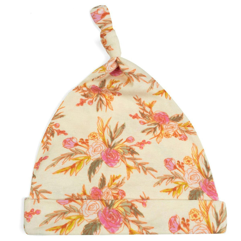 Vintage Floral Organic Cotton Knotted Beanie Hat
