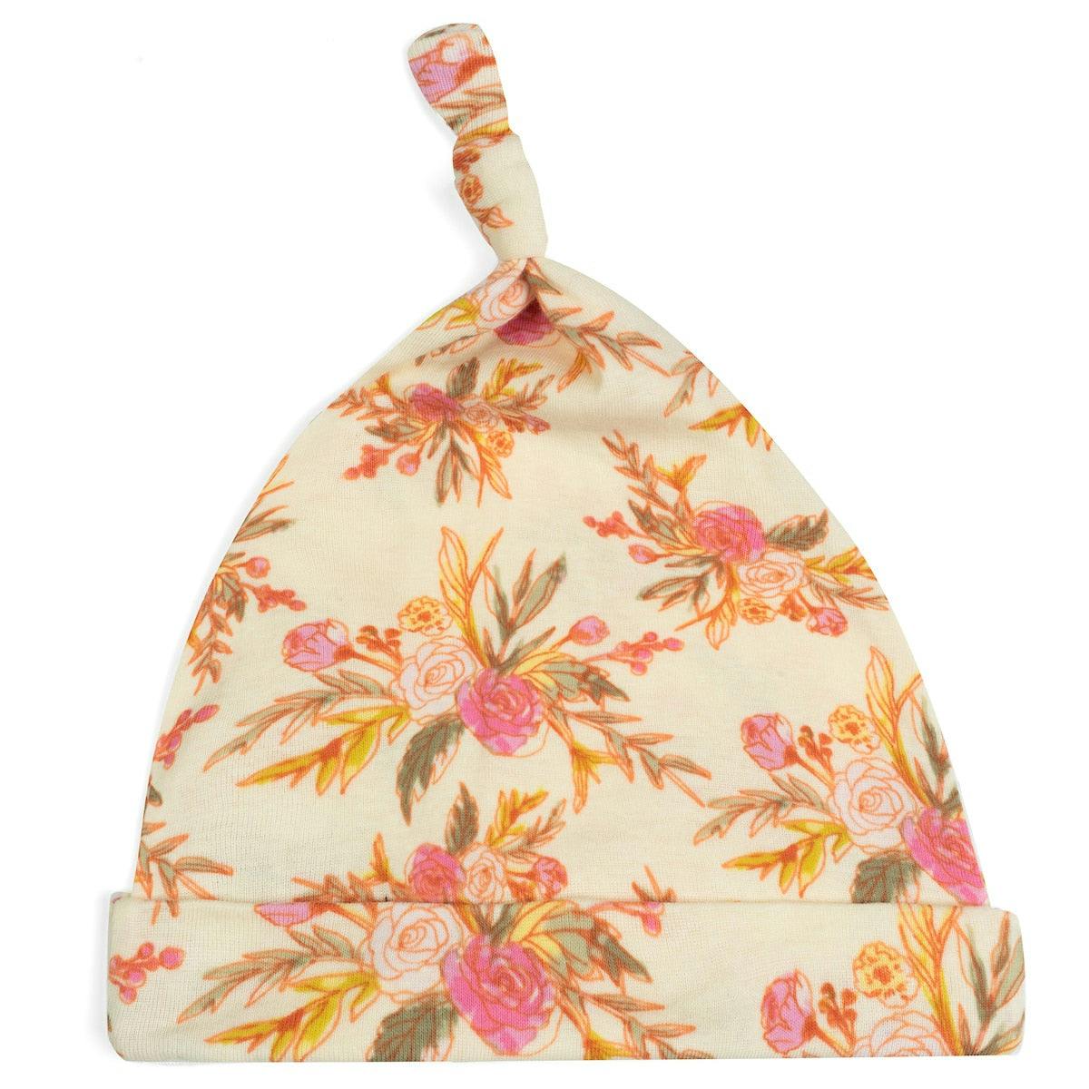 Vintage Floral Organic Cotton Knotted Beanie Hat