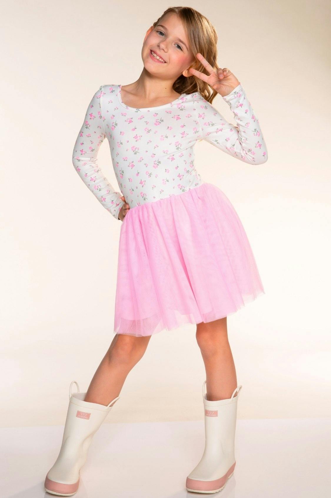 Simply Soft Long Sleeve Scoop Back Tulle Be Happy Dress