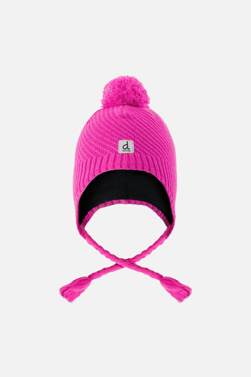 Winter Peruvian Knit Hat with Pompom Bright Pink