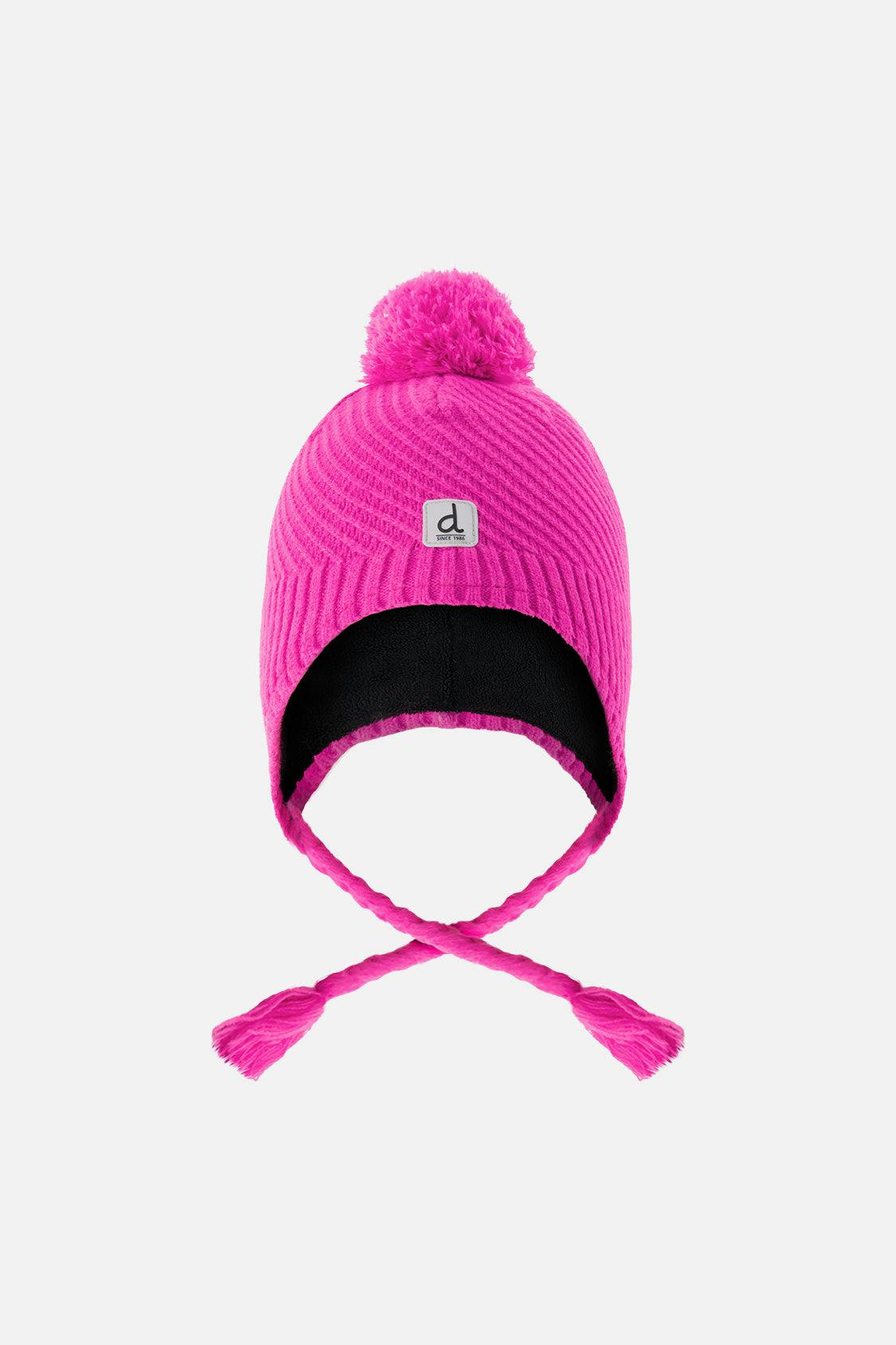 Winter Peruvian Knit Hat with Pompom Bright Pink
