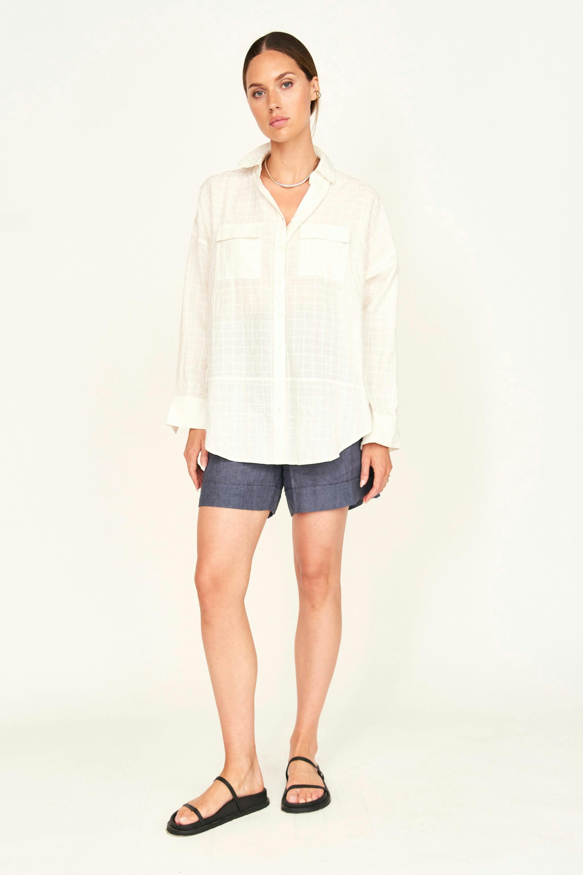Kyoto Shirt in White Box Stitch