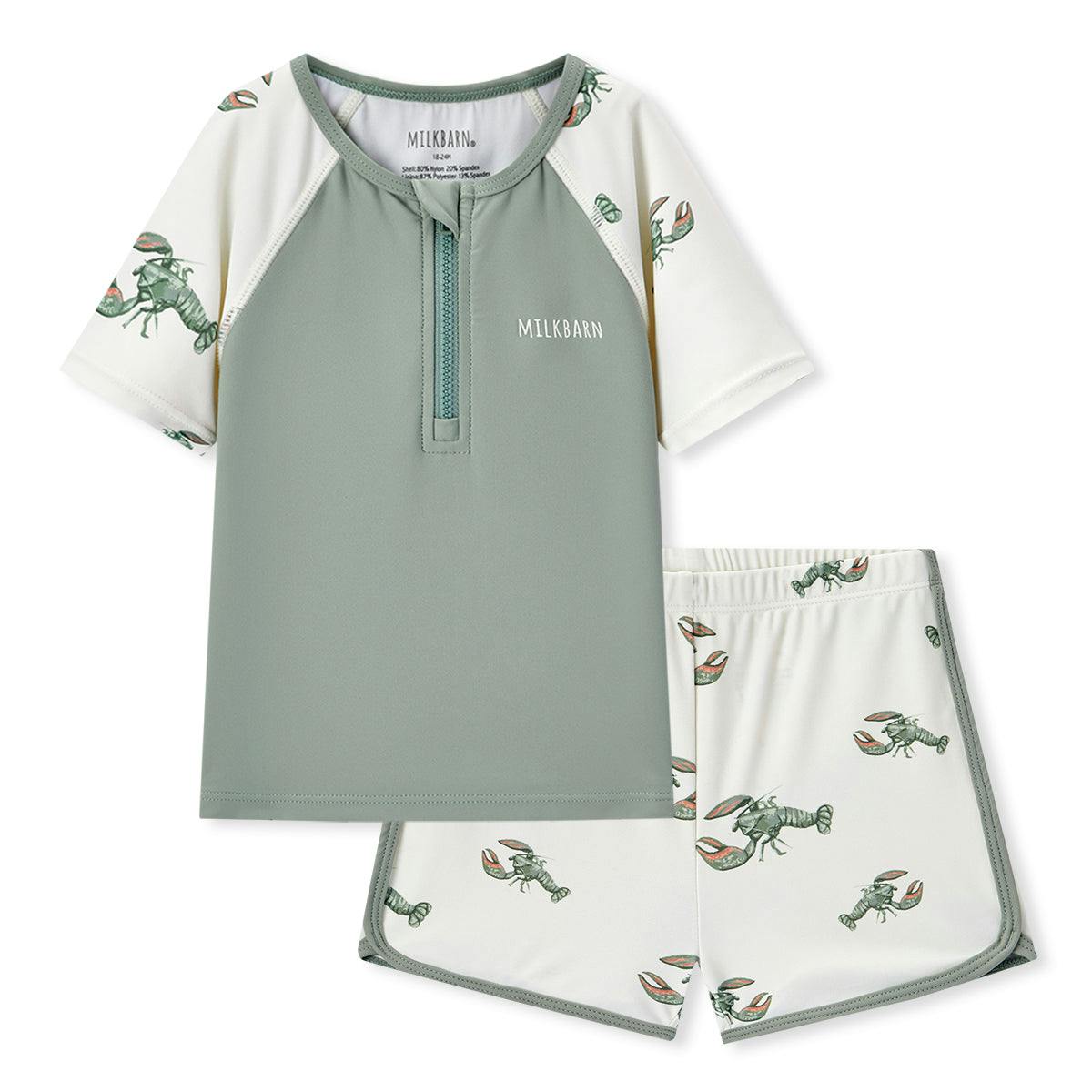 Mint Lobster Zipper Top & Swim Trunks