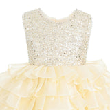 Cream Lucinda Sequin Ruffle Dress