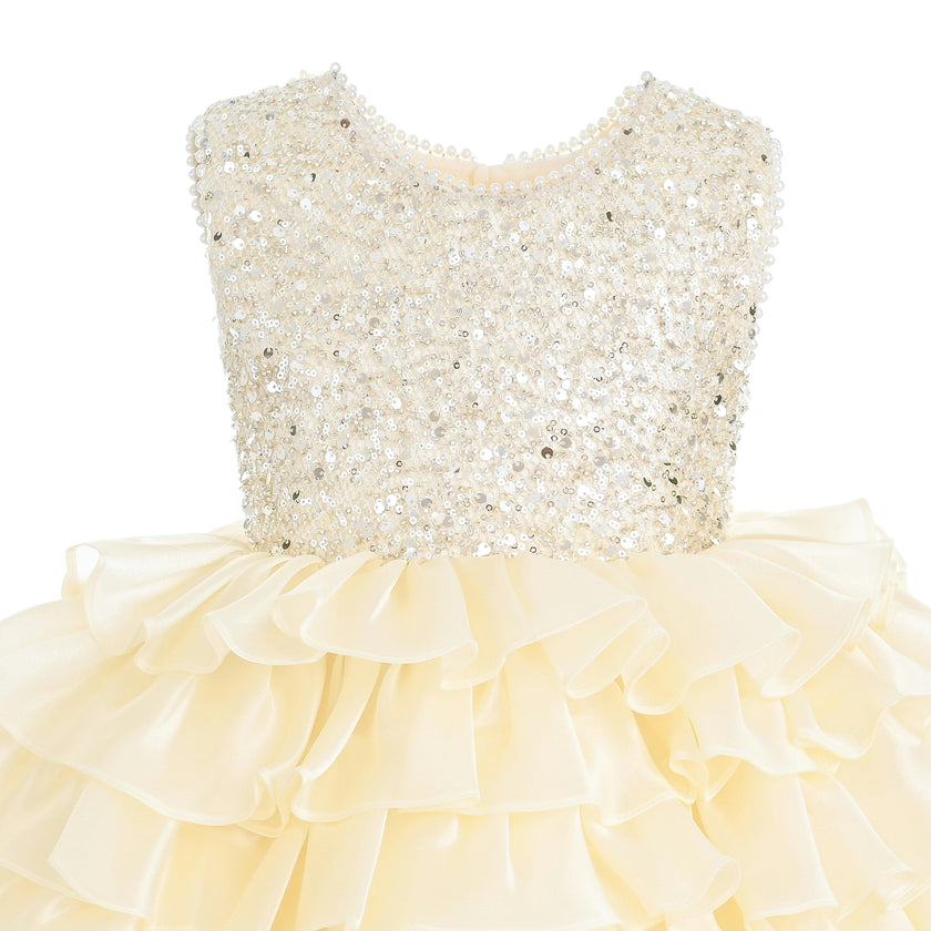 Cream Lucinda Sequin Ruffle Dress