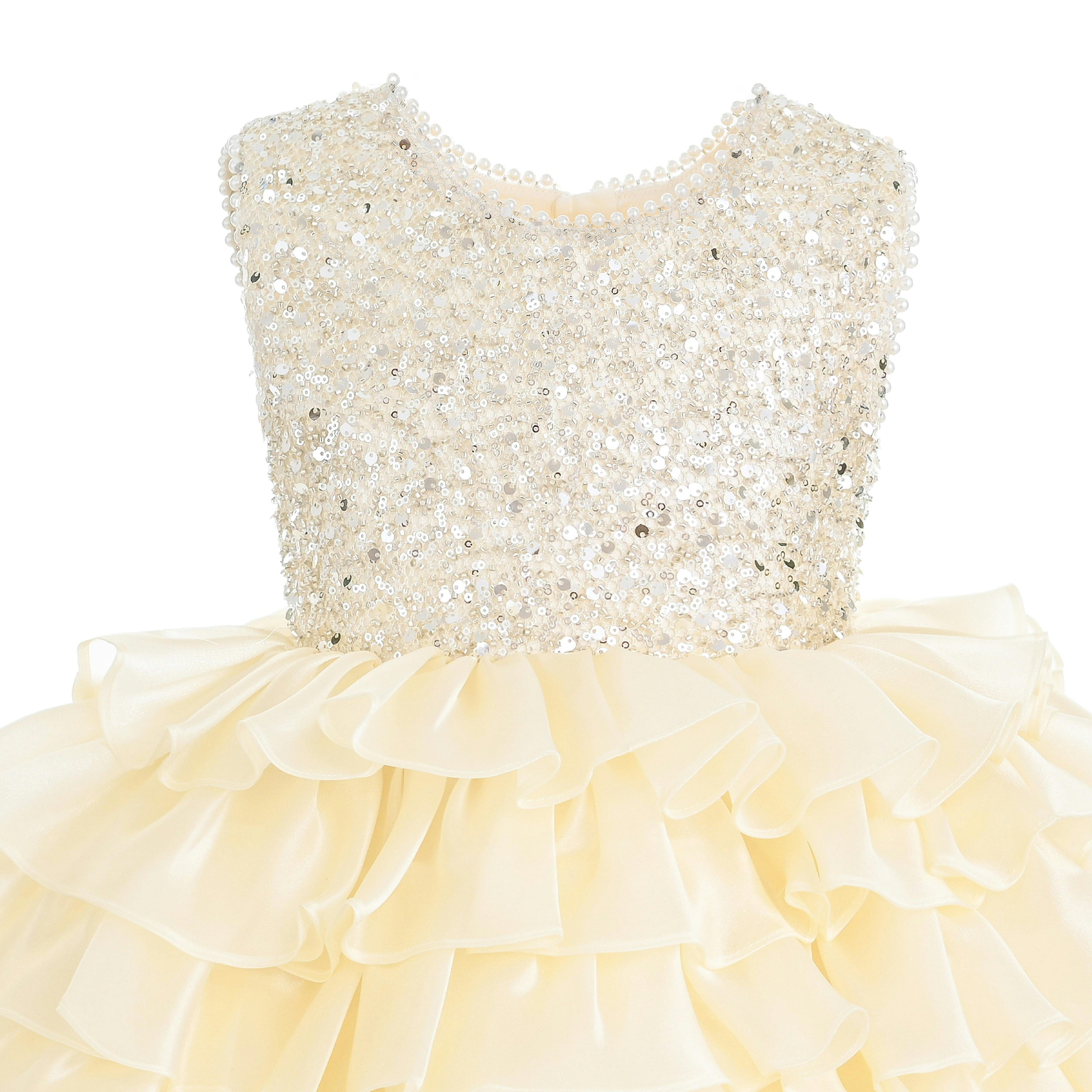 Cream Lucinda Sequin Ruffle Dress