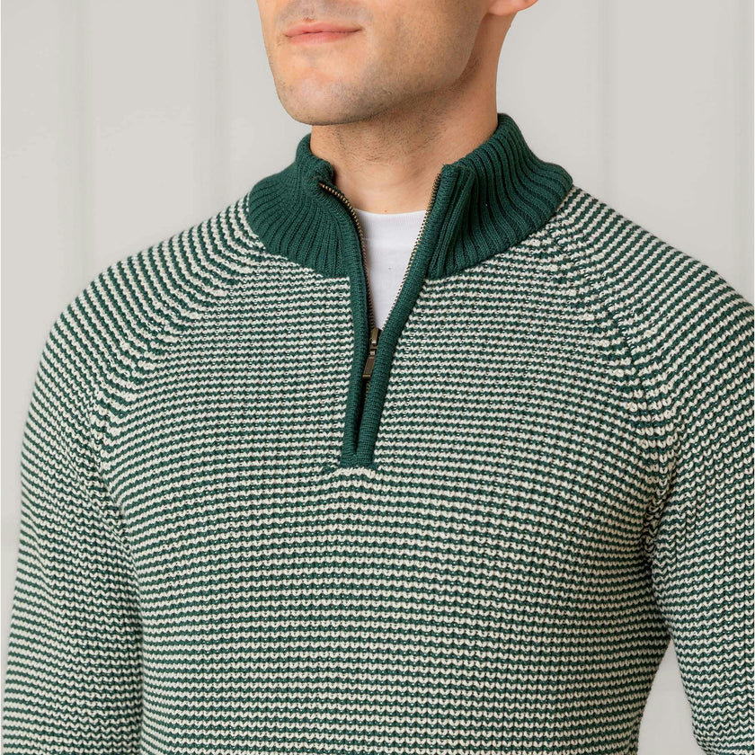 Men's Organic Half Zip Ski Pullover Sweater, Green