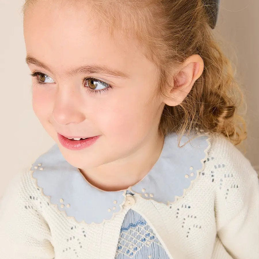 Hand Smocked Peter Pan Collar Short Sleeve Dress in Sky Blue (12mths-10yrs)