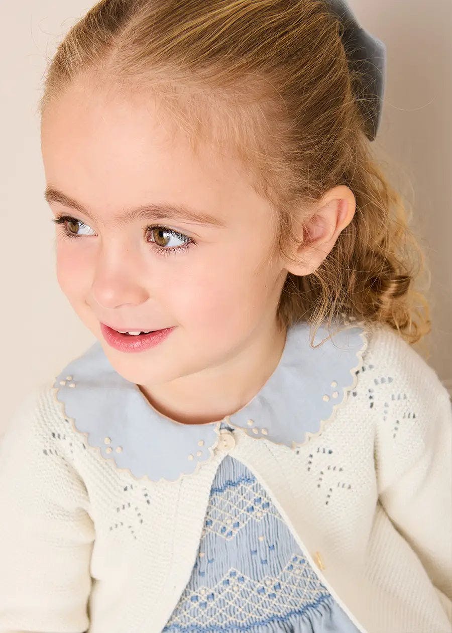 Hand Smocked Peter Pan Collar Short Sleeve Dress in Sky Blue (12mths-10yrs)