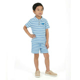 Boys Striped Waffle Polo Set | Blue Shark