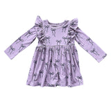 Girls Long Sleeve Ruffle Dress in Hair Bow