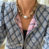 Raw Coconut Wood & Pearl Necklace