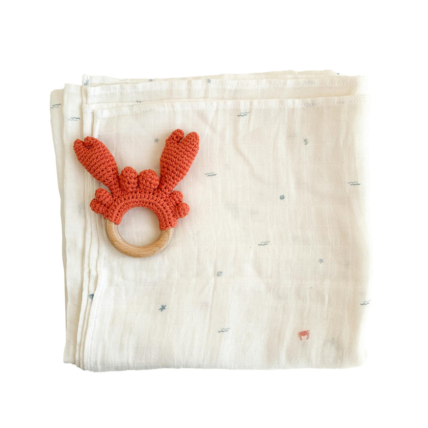 Nautical Swaddle and Teether Set - Crab