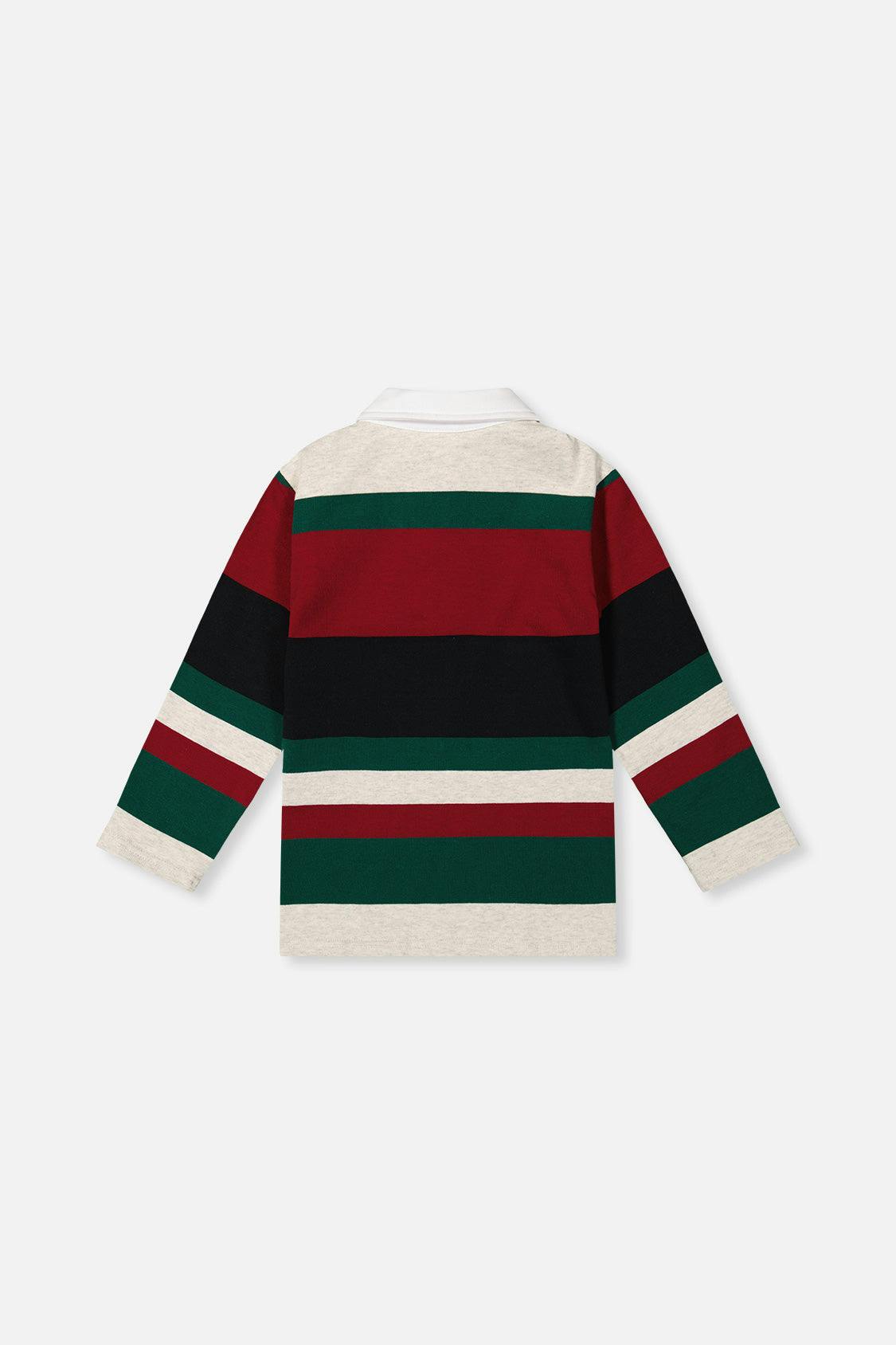 Polo Top Blue Striped Red, Green And Grey
