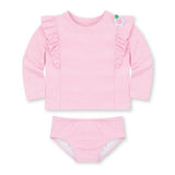 Stripe Seersucker Rashguard Swimsuit With Flower