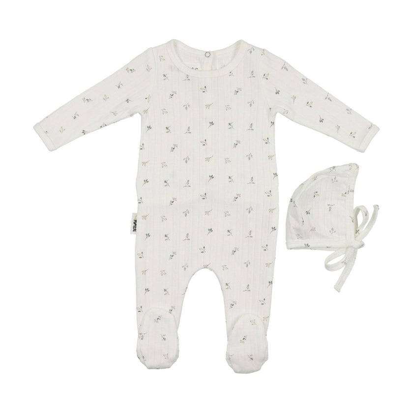 Pointelle Leaves Footie and Beanie Set