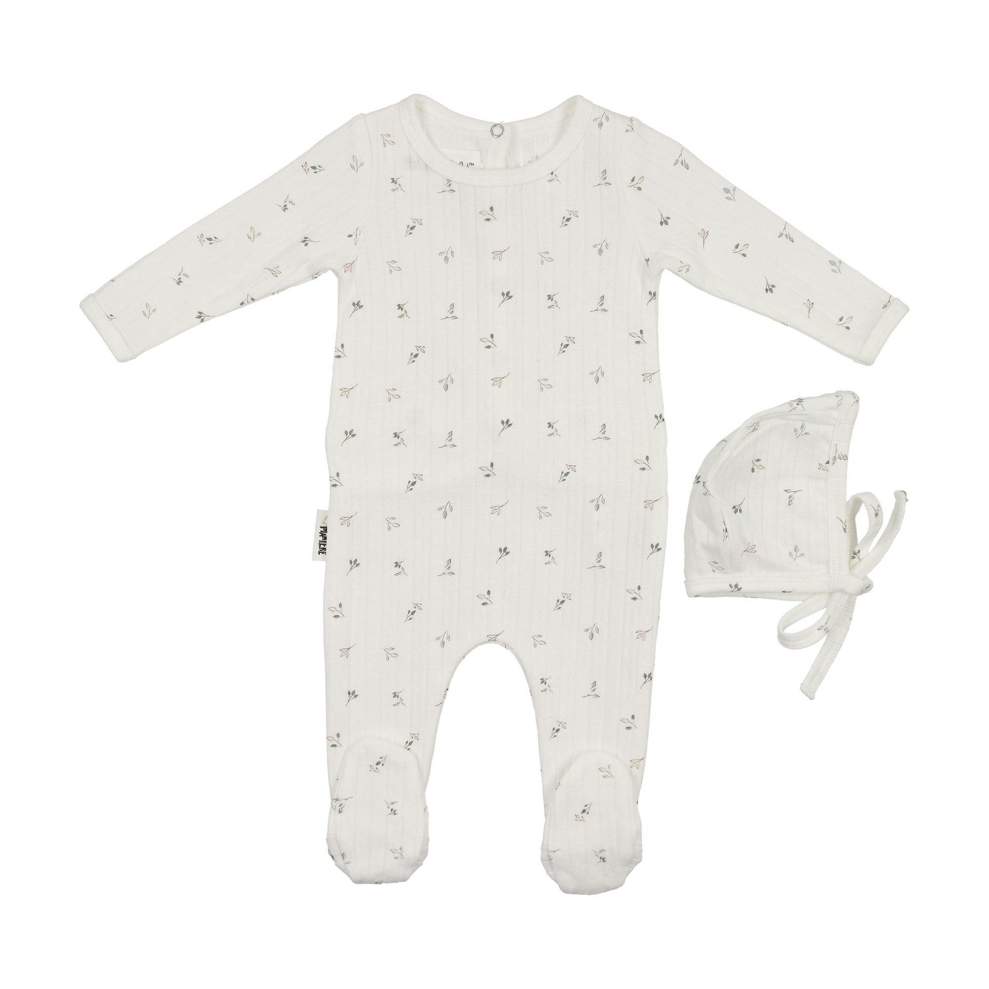 Pointelle Leaves Footie and Beanie Set