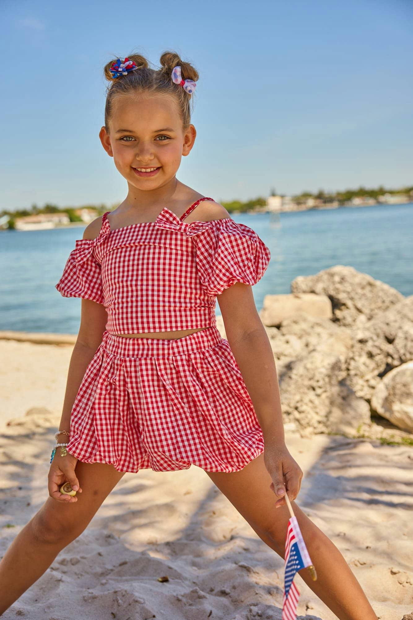 Plaid Bow Bubble Skort Set