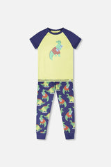 Organic Cotton Two-Piece Pyjama Set Blue Dino Print