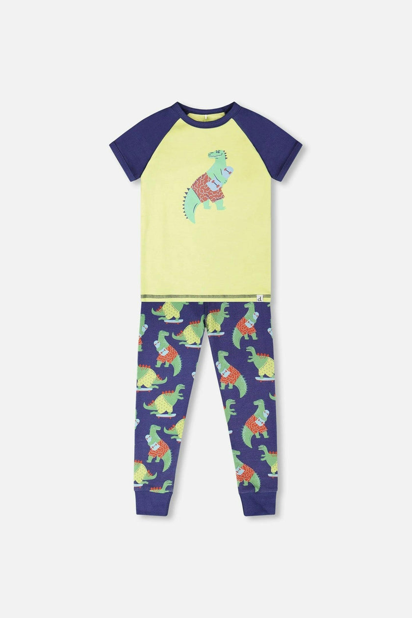 Organic Cotton Two-Piece Pyjama Set Blue Dino Print