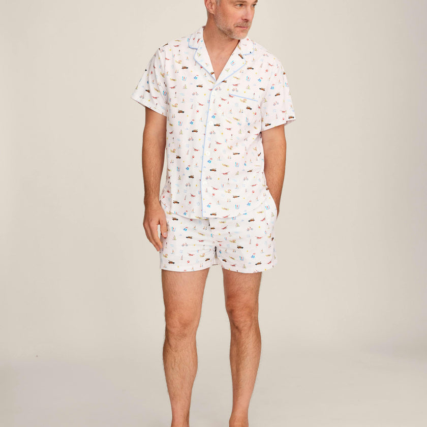 Men's Twill Pajama Short Set in Summer Nostalgia