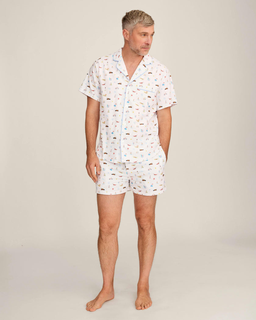 Men's Twill Pajama Short Set in Summer Nostalgia
